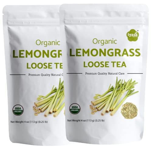 Iyasa Holistics Organic Lemongrass 4 oz - USDA Certified Lemongrass Tea Loose Leaf Cuts, Caffeine Free Tea - East Indian Malabar Grass For Cooking, Smoothies Pure Ayurveda Products