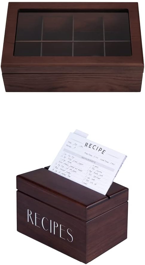 Apace Living (Dark Walnut) - Tea Box 8 Compartments + Recipe Box