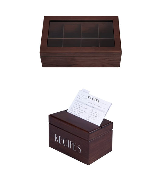 Apace Living (Dark Walnut) - Tea Box 8 Compartments + Recipe Box