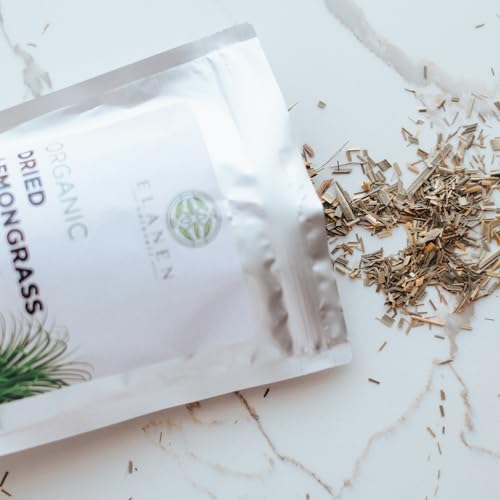Elanen Naturals Organic Dried Lemongrass Tea 4 oz. (113g), USDA Certified Organic Lemon Grass Herb Leaf, Lemin Fever Grass, Te De Limon, Lemingrass Loose Leaves, Dried Lemongrass Bulk, Cut & Sifted