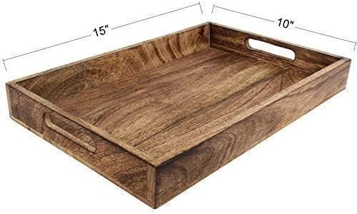 GoCraft Handmade Classic Wooden Tray – Medium 15" Serving Tray for Kitchen, Dining, and Home Use – Elegant Wood Serveware for Food, Drinks, Snacks