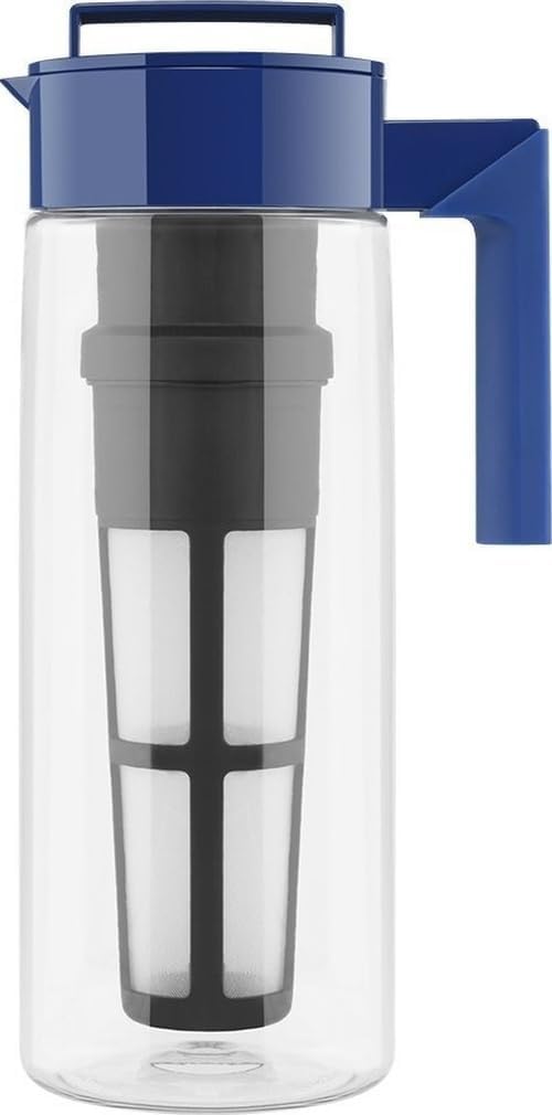 Takeya Flash Chill Iced Tea Maker - Versatile Tea Brewer for Loose/Bagged Tea - Patented Flash Chill Tech Hot/Cold Use BPA-Free Tritan Dishwasher Safe - Airtight Lid Made in USA - 2 Quart/Blueberry
