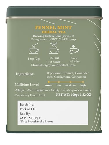 Luxmi Estates - Fennel Mint Tea - 100g (50 Cups), USDA Certified Organic Herbal Tea, Caffeine-Free