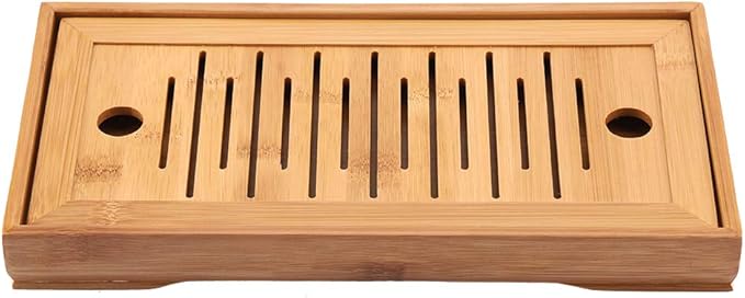Joyzan Chinese Tea Tray, Mini Bamboo Small Gongfu Tea Table Set Japanese Serving Kung Fu Plate Drainage Reservoir Drawer Type Water Storage Box Chassis Wooden Home Office Household Teahouse Bar