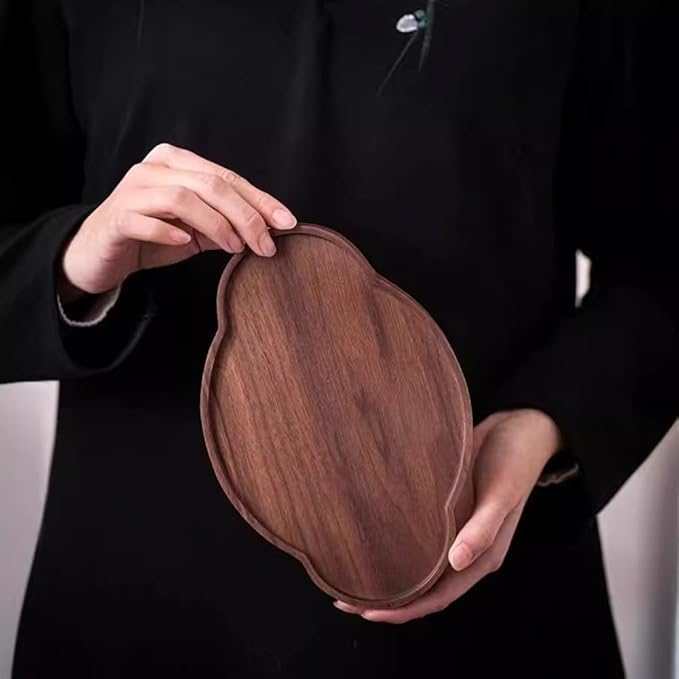 Black Walnut Tea Tray For Gongfu Tea Ceremony, Cloud-Shaped Wooden Tea Table With Chinese Style Design, 21 X 14 Cm