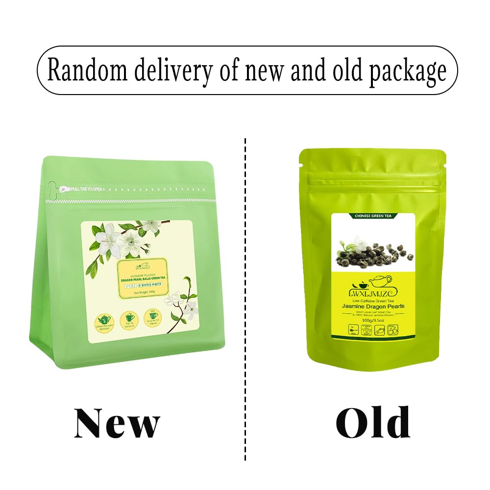 LWXLJMJZC Jasmine Dragon Pearls Green Tea, Hand-Rolled Loose Leaf, 3.53oz