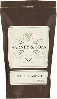 Harney and Sons Irish Breakfast Tea | Bag of 50 sachets 100% Assam Black Tea, Bold Breakfast Tea