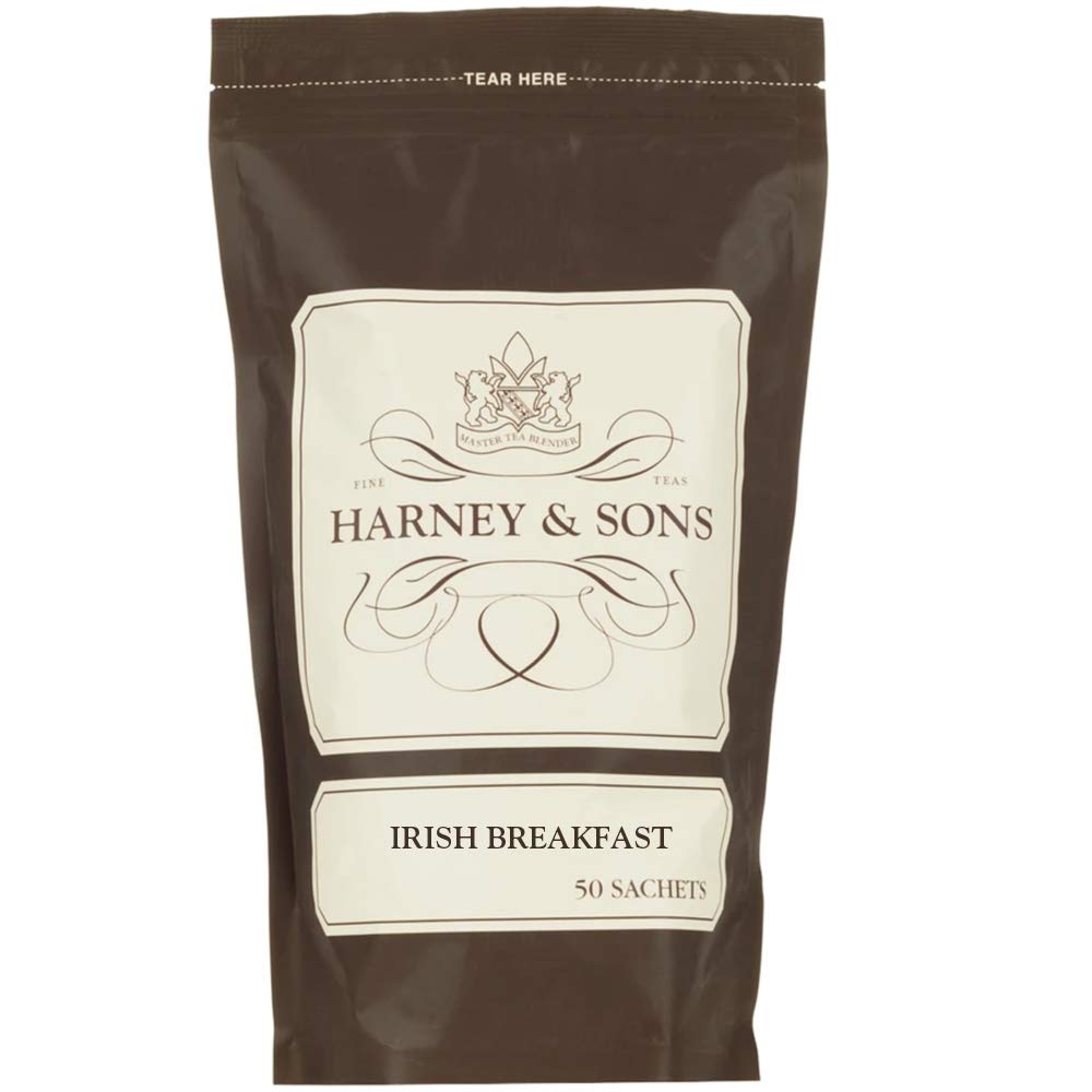 Harney &amp; Sons Irish Breakfast Black Tea Sachets, 50 Count | 100% Assam black tea. 50 whole leaf sachets. Contains caffeine.