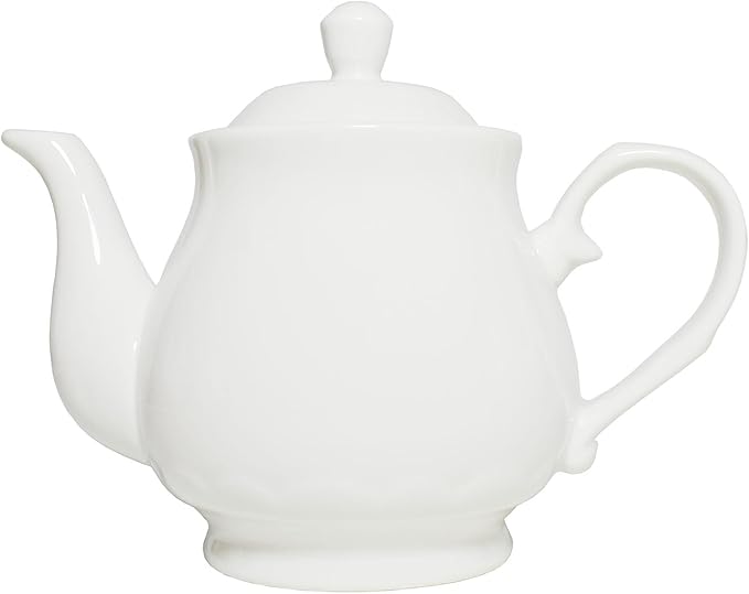 White Porcelain Teapot, Lotus Tea Pot Coffee Tea Water Pot Vintage Ceramic Gooseneck Kettle (14oz)