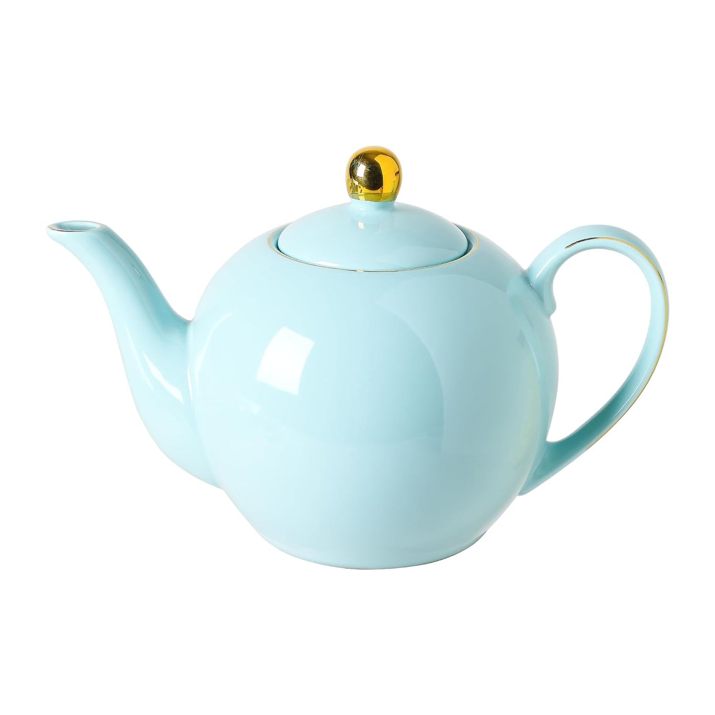 30oz Blue Porcelain Teapot, Ceramic Teapot with Gold Trim, Elegant Teapot for Loose Leaf Tea & Tea Bags, Tea Party Essential