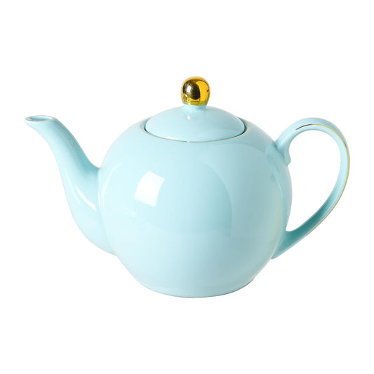 30oz Blue Porcelain Teapot, Ceramic Teapot with Gold Trim, Elegant Teapot for Loose Leaf Tea & Tea Bags, Tea Party Essential