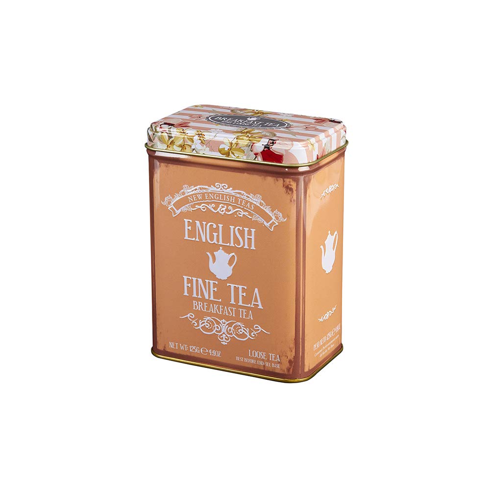 Vintage Floral Tea Tin with English Breakfast Loose Leaf Tea 125g