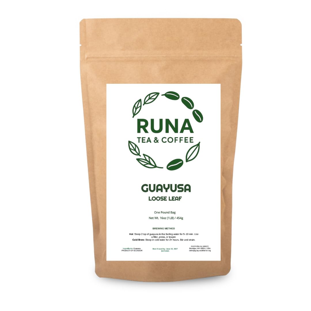 Guayusa Tea -1 Pound (16oz) By Runa Tea & Coffee | Organic Loose Leaf Tea | Traditional Guayusa Loose Leaf | 66mg Caffeine + Antioxidants & L-Theanine | Yerba Mate & Coffee Alternative