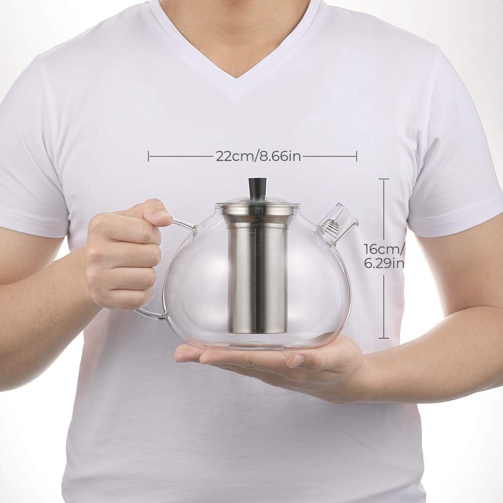 ecooe 67oz XL Large Glass Teapot with Stainless Steel Infuser Stovetop Safe