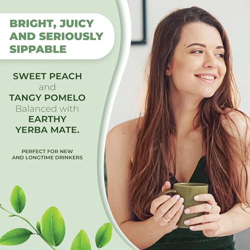 Yerba Mate Instant Tea Powder - 3-In-1 Super Drink - Clean Energy - Formulated With Nootropics To Boost Focus & Clarity - With Prebiotics & Probiotics To Boost Gut Health | Peach Pomelo - 30 Servings