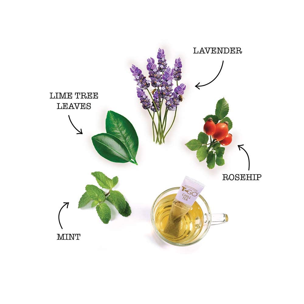 T-GO Chill Tea Herbal Tea Sticks Lavender Chamomile Caffeine Free Herbal 15 Convenient Tea Sticks