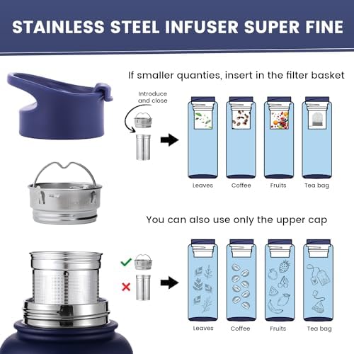 Lexlion Tea Infuser Water Bottle 32 Oz – Triple Wall Insulated Stainless Steel, Loose Leaf & Fruit Strainer, 3 Leakproof Lids, BPA-Free Silicone Sleeve, Reusable Thermal Mug