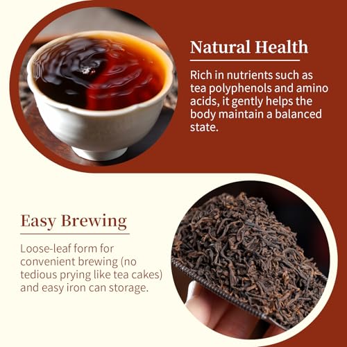 CHADUO Puerh Tea Loose Leaf Aged 5 Years Premium Yunnan Pu erh Ripe Puer Tea 7.05oz/200g Royal-Grade Aged Aroma & Jujube Fragrance 普洱茶 普洱散茶 宫廷普洱茶 云南勐海