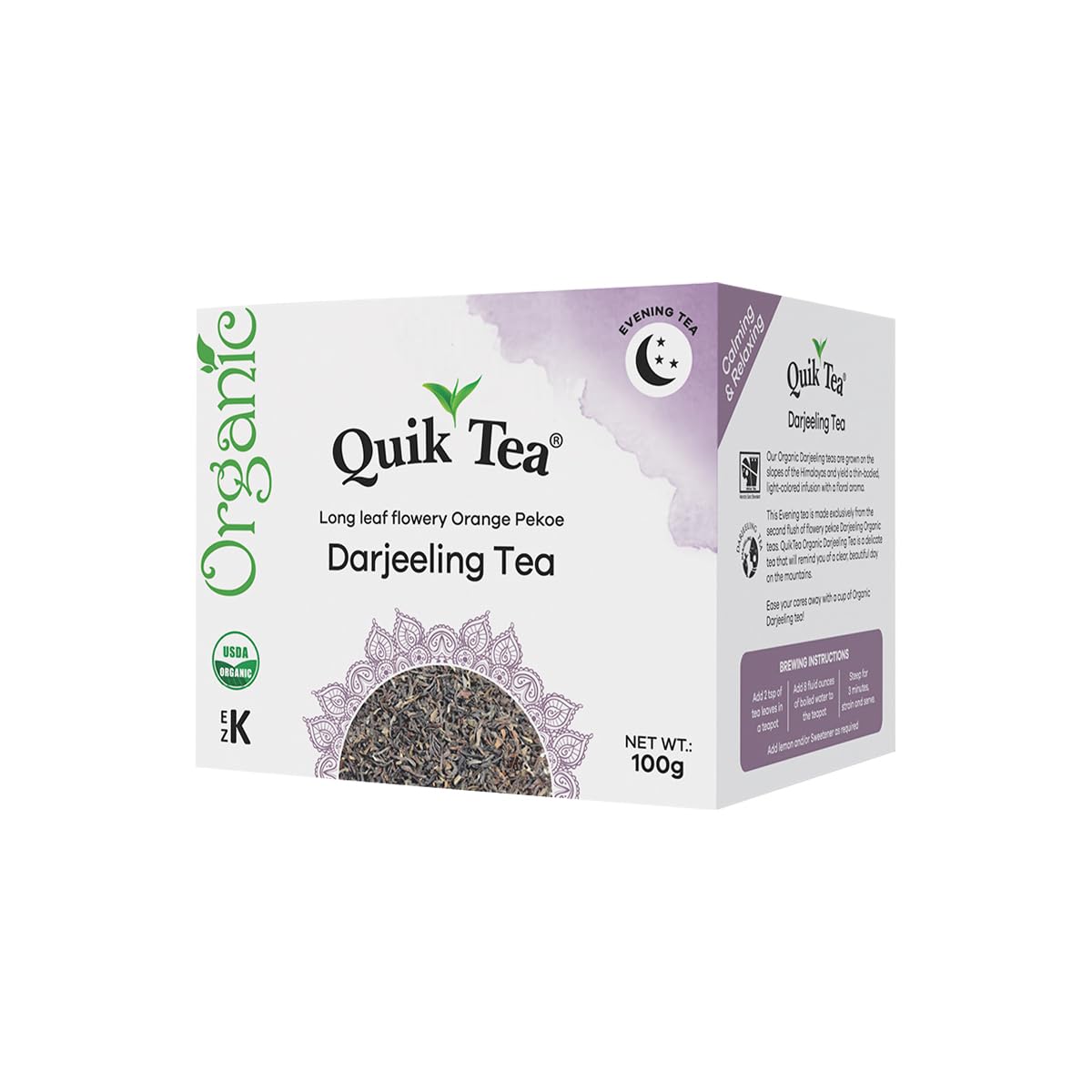QuikTea Organic Darjeeling Long Leaf Tea, 3.52 oz | From the Himalayan Hills, All-Natural, Certified Organic, Preservative-Free, Non-GMO, Gluten Free