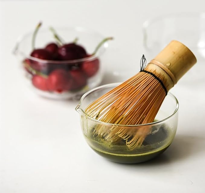 Glass Matcha Bowl With Pouring Spout, Ceremonial Mixing Chawan, 4.5 in, Clear Japanese Style Matcha Green Tea Cup