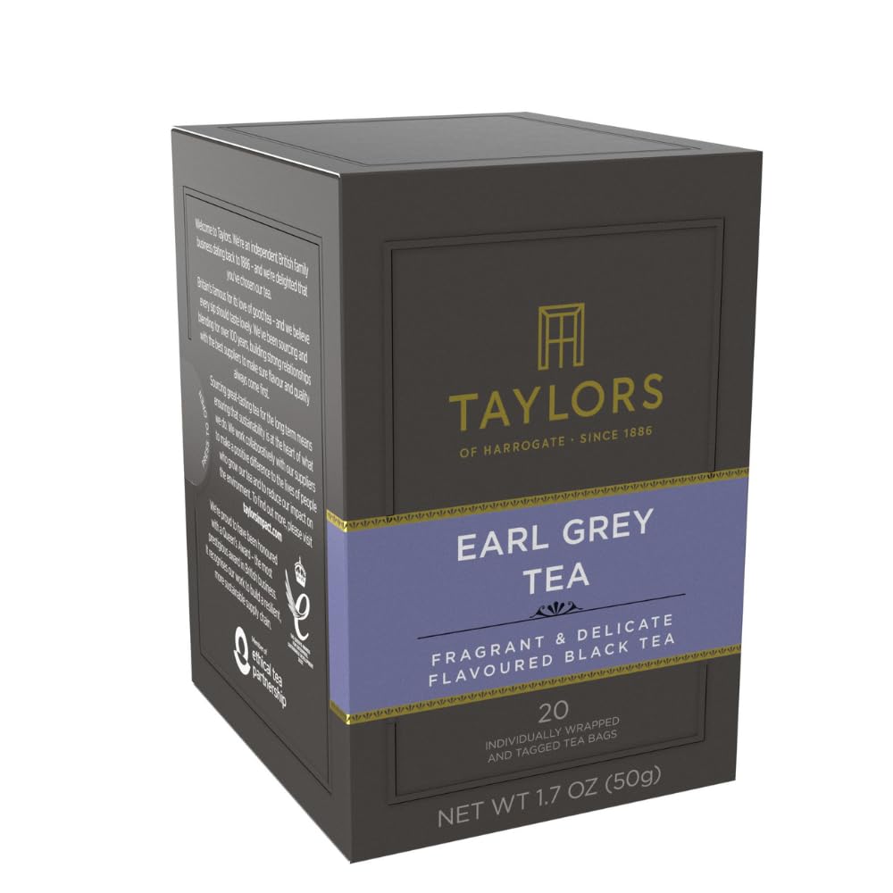 Taylors of Harrogate Earl Grey, Black Tea, Individually Wrapped Bags, 20 Count (Pack of 6), Fragrant, Delicate & Light, Caffeinated, Enjoy Hot or Iced, 120 Teabags