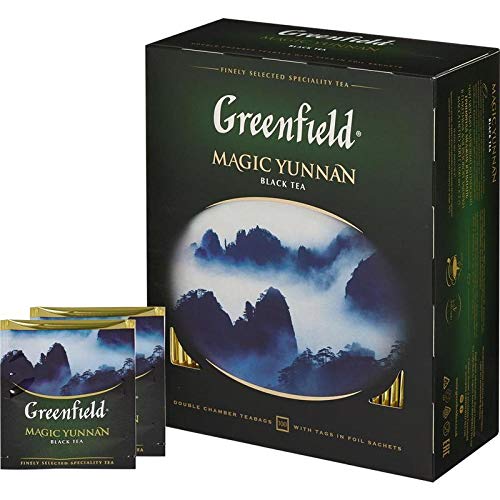 Greenfield Magic Yunnan Black Tea, 100 Double Chamber Tea Bags, Premium Chinese Yunnan Blend, Rich & Malty, Smooth Finish