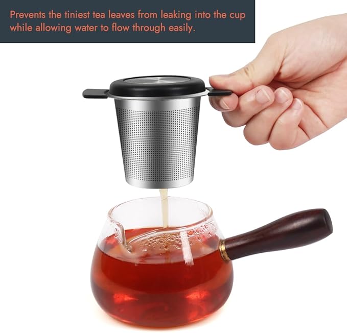 2pcs Tea Infuser for Loose Leaf Tea, Stainless Steel Tea Steeper with Heat Proof Handle, Extra Fine Mesh Tea Strainer, Gift for Tea Lovers (Black