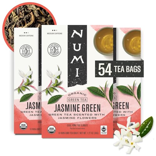 Numi Organic Green Tea with Jasmine, 18 Microplastic-Free Tea Bags