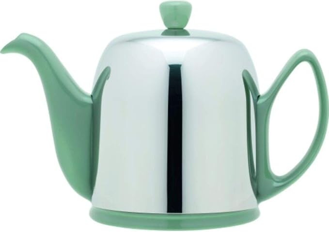 Degrenne Luxury French Tea Pot - Porcelain Teapot with Removeable Aluminum Infuser, Ceramic Tea Kettle for Loose Tea, Stainless Steel Cover