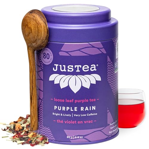 JusTea Purple Rain | Pyramid Compostable Tea Bags | Purple Tea | 12+ Cups | Very Low Caffeine | Award-Winning | Fair Trade | Non-GMO