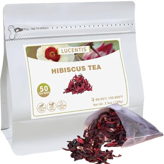 Hibiscus Flower Tea 洛神花茶 – 100g/3.5oz (50 Pyramid Tea Bags), 100% Natural, Caffeine-Free, Sugar-Free