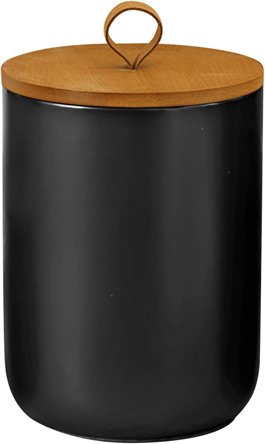 Ceramic Storage Jars, Modern Airtight Canisters with Wooden Lid (Black medium)