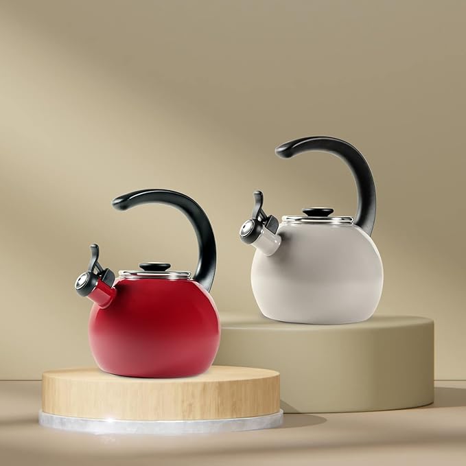Circulon Enamel on Steel Whistling Teakettle/Teapot With Flip-Up Spout, 2 Quart - Gray