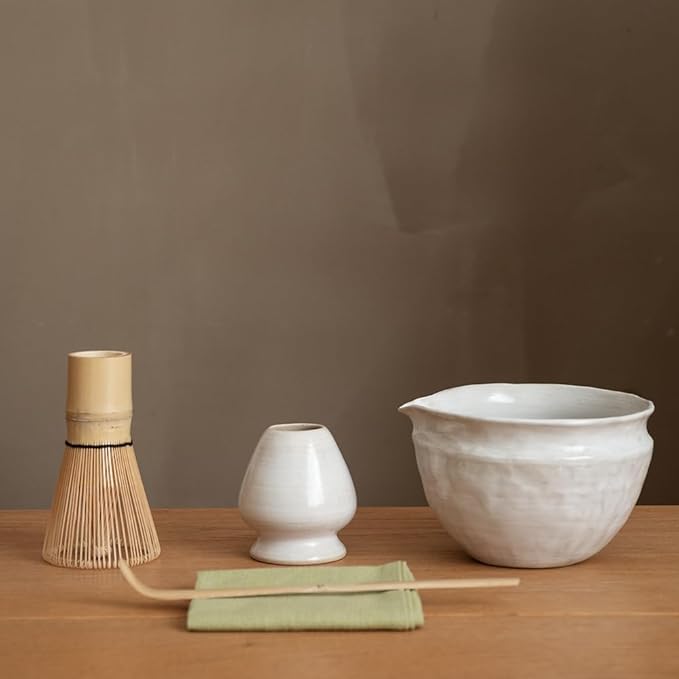 6-pcs Japanese Matcha Whisk Set with Handmade Wabi-Sabi Ceramic Bowl(Chawan),Bamboo Chasen, Whisk Ho