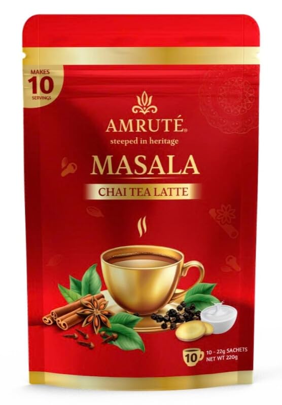 Amruté Masala Chai Tea Latte – 10 Single Serves, Instant Chai Drink Mix