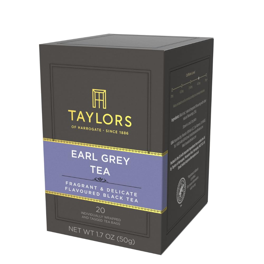 Taylors of Harrogate Earl Grey, Black Tea, Individually Wrapped Bags, 20 Count (Pack of 6), Fragrant, Delicate & Light, Caffeinated, Enjoy Hot or Iced, 120 Teabags