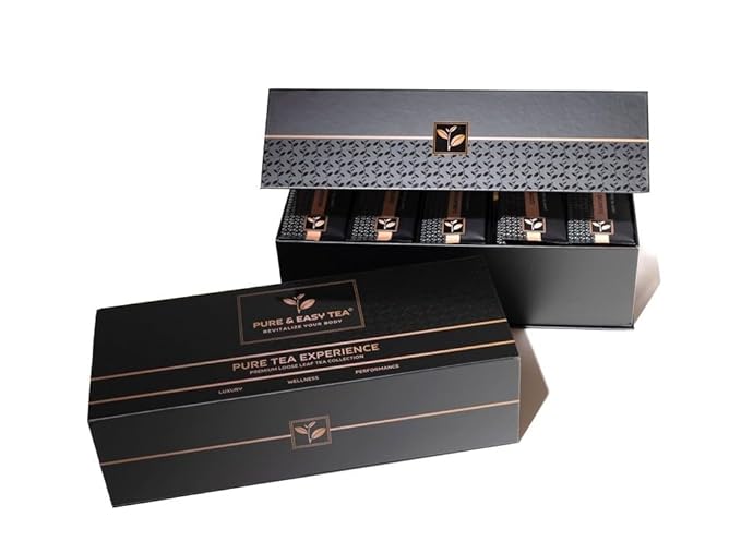 Pure And Easy Tea, Premium Loose Leaf Tea Sampler Set, 30-Count Variety Pack with 10 Herbal & Caffeinated Flavors, Natural Wellness & Luxury Tea in Designer Gift Box, 150g