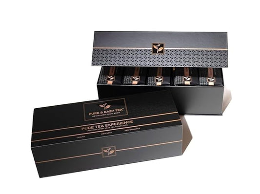 Pure And Easy Tea, Premium Loose Leaf Tea Sampler Set, 30-Count Variety Pack with 10 Herbal & Caffeinated Flavors, Natural Wellness & Luxury Tea in Designer Gift Box, 150g