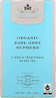Harney & Sons Premium Tea, Organic Earl Grey Supreme Black Tea, Individually Wrapped Tea Bags, 20/box