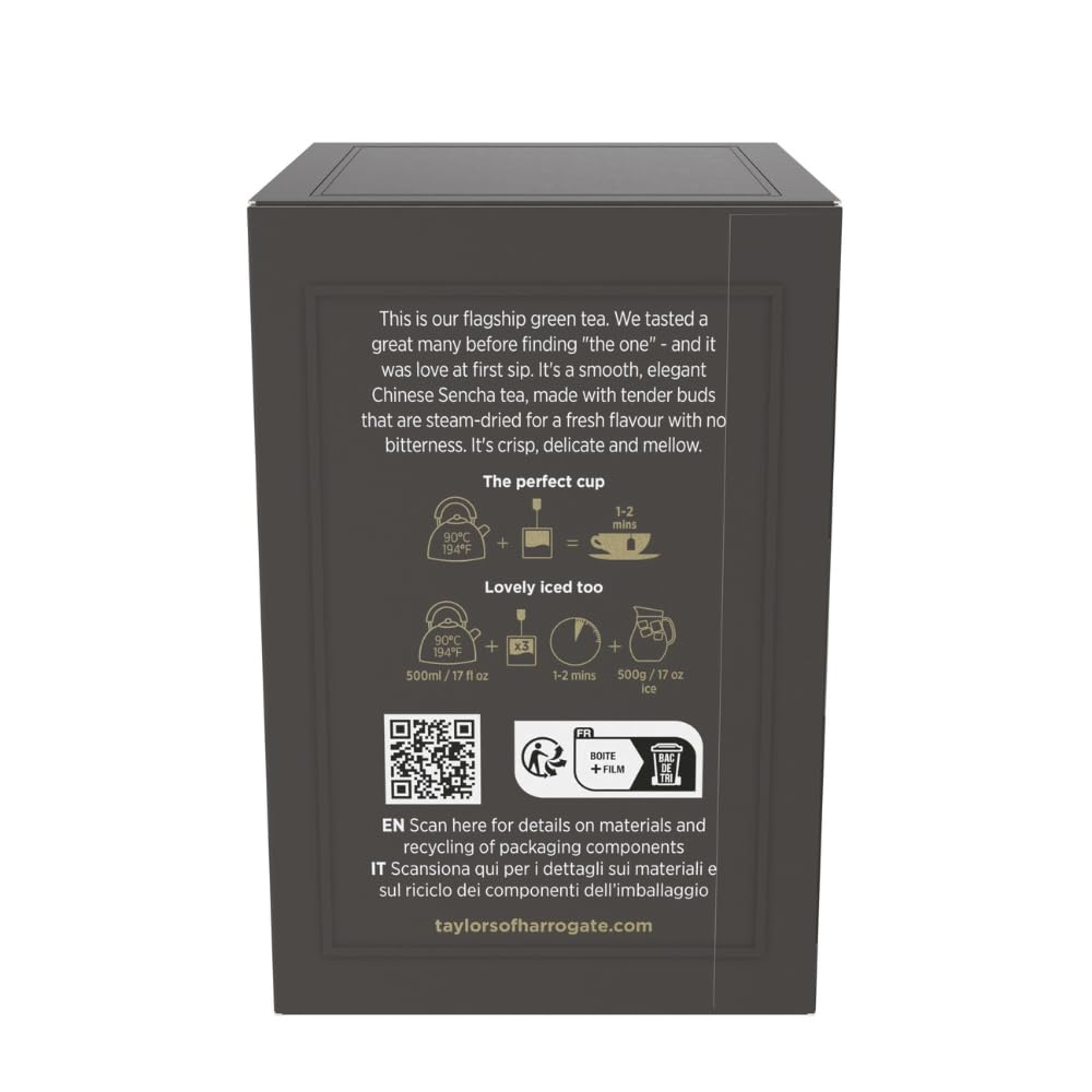 Taylors of Harrogate Pure Green Tea, Individually Wrapped Bags, 20 Count (Pack of 1), Delicate, Mellow and Crisp, Caffeinated, Enjoy Hot or Iced, 20 Teabags
