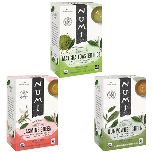 Numi Organic Green Tea with Jasmine, 54 Green Tea Bags Scented with Real Jasmine Flowers, Micro-Plastic Free Compostable Bags