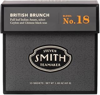 Steven Smith Teamaker British Brunch No. 18, Caffeinated, Sugar-Free, Full Leaf, English Breakfast Black Tea Bags 15 Sachets, 1.48oz each