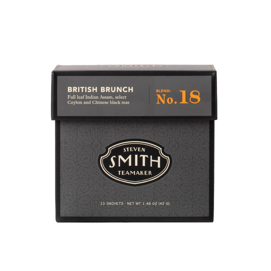 Steven Smith Teamaker British Brunch No. 18, Caffeinated, Sugar-Free, Full Leaf, English Breakfast Black Tea Bags 15 Sachets, 1.48oz each