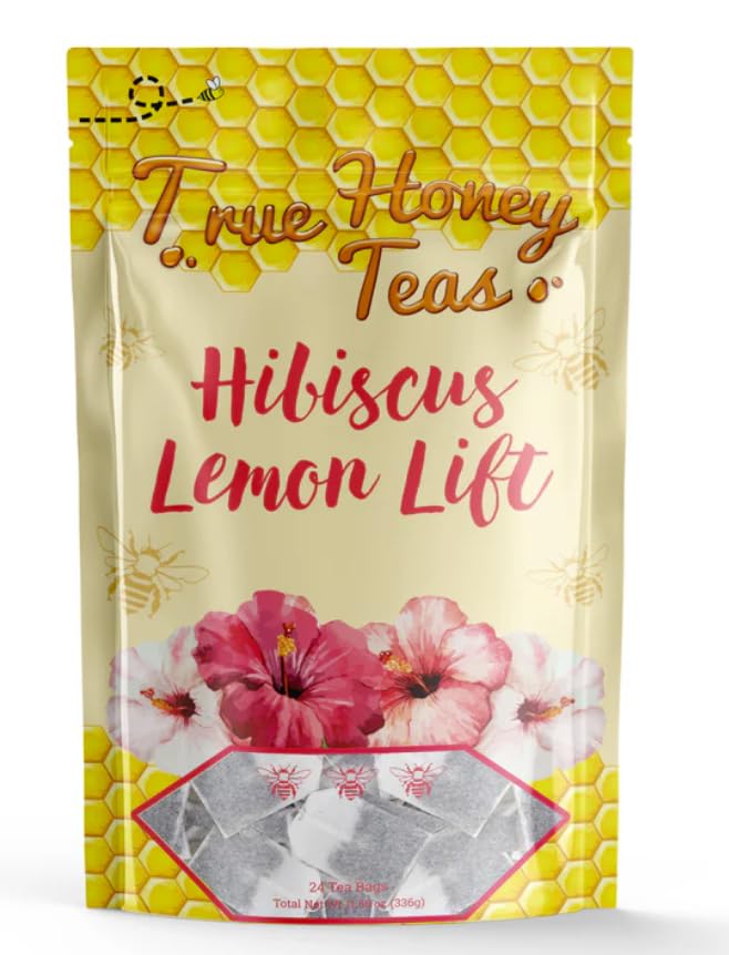 True Honey Hibiscus Lemon Lift Tea Bags - Honey Crystals Blended in Every Sachet - Organic Rooibos Tea with Hibiscus and Lemon Myrtle - All Natural Organic Herbal Caffeine Free Tea Bag 24 Count