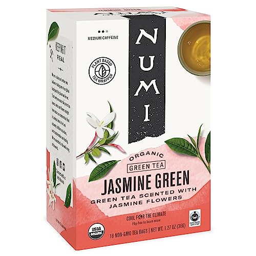 Numi Organic Green Tea with Jasmine, 54 Green Tea Bags Scented with Real Jasmine Flowers, Micro-Plastic Free Compostable Bags