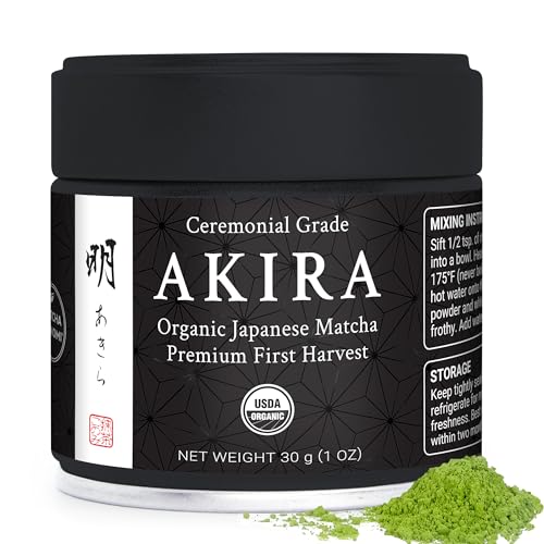 Akira Matcha 100g - Organic Premium Ceremonial Japanese Matcha Green Tea Powder - First Harvest - Zero Sugar - USDA and JAS Certified (3.5 oz bag)