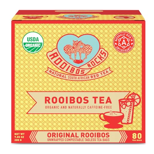Rooibos Rocks Herbal Tea Bags - Naturally Sweet Red Rooibos Tea Organic for Children & Pregnant Women - Low Tannin, Gluten-Free and Caffeine Free Bags - Sustainably and Ethically Farmed - 100 Count