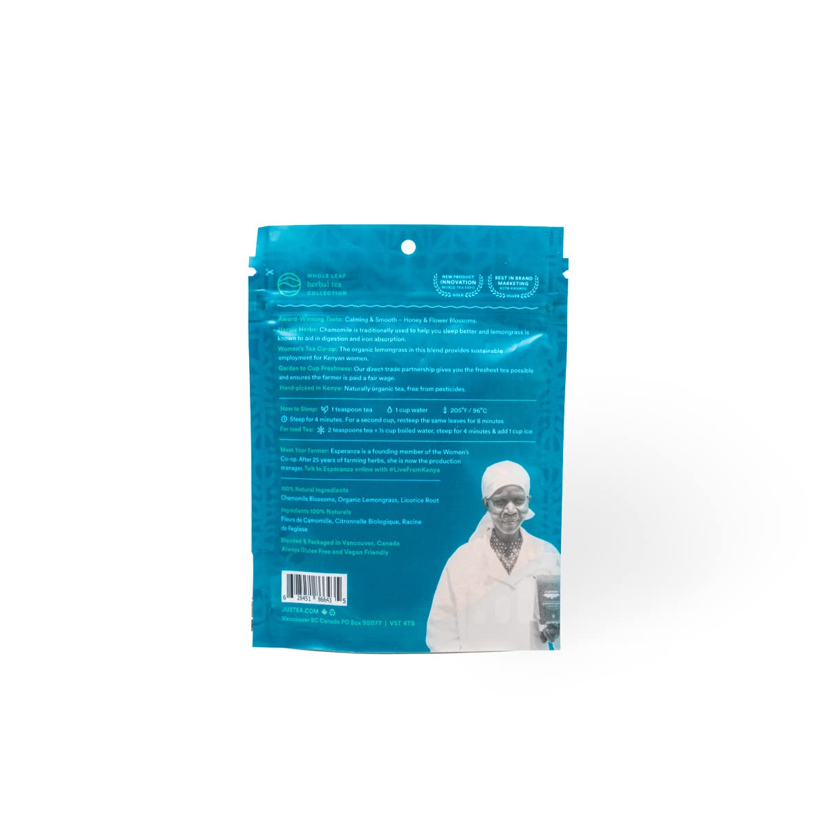 JusTea CHAMOMILE DREAM Loose Leaf Herbal Tea, 160+ Cup Pouch, Caffeine-Free | Fair-Trade CHAMOMILE DREAM Loose Leaf Herbal Tea. 180g/6.3oz Resealable Pouch. Steeps 160+ cups. Caffeine-Free. Organic.