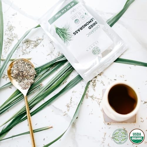 Elanen Naturals Organic Dried Lemongrass Tea 4 oz. (113g), USDA Certified Organic Lemon Grass Herb Leaf, Lemin Fever Grass, Te De Limon, Lemingrass Loose Leaves, Dried Lemongrass Bulk, Cut & Sifted