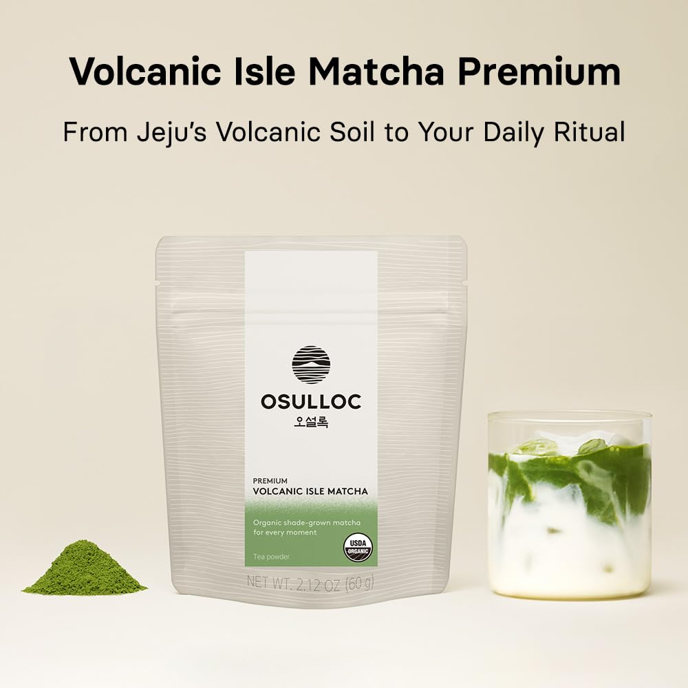 OSULLOC Volcanic Isle Premium Korean Matcha Powder, 60 g | Organic Korean matcha from Jeju’s volcanic soil, crafted for lattes, baking, smoothies, and smooth everyday tea rituals